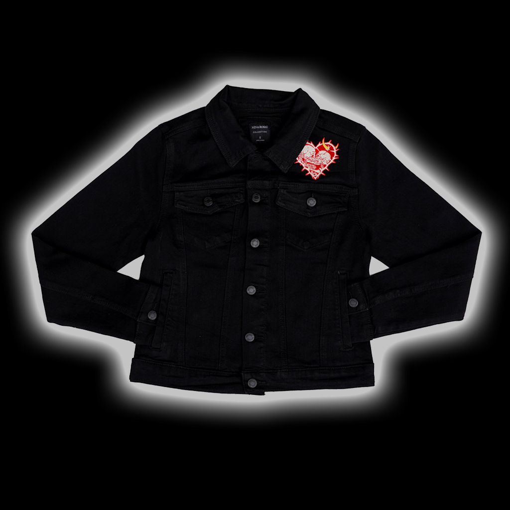 Black Denim Embroidered Jacket